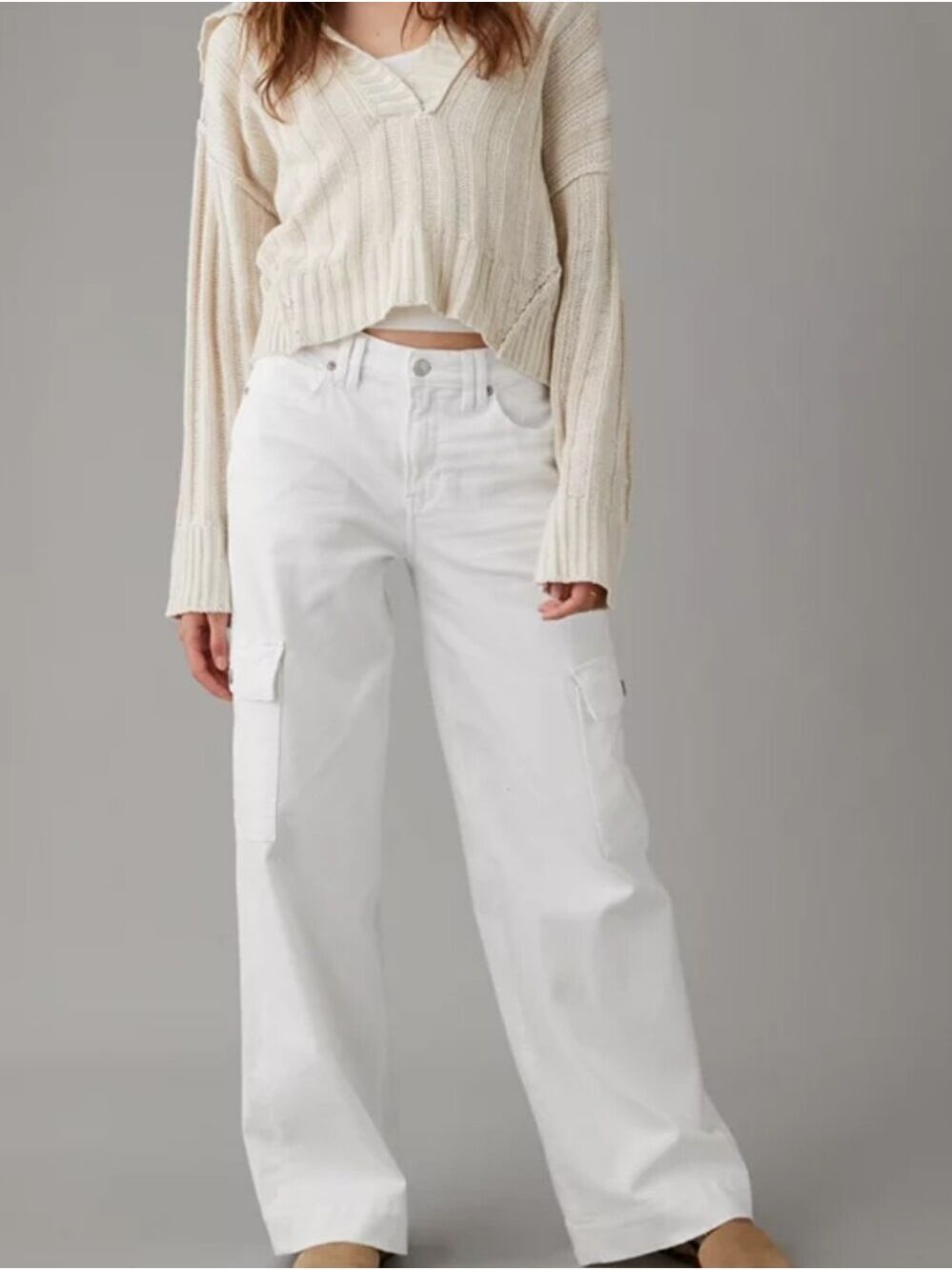 American Eagle Dreamy Drape Stretch High Rise Baggy Wide Leg Pants Sz 8 NEW